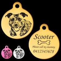 Cheeky Staffordshire Terrier Engraved 31mm Large Round Pet Dog ID Tag